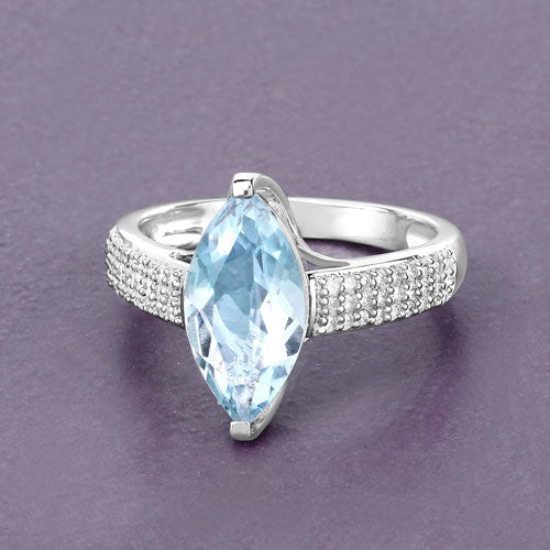 2.09 Carat Genuine Aquamarine and White Diamond 14K White Gold Ring - Image 6