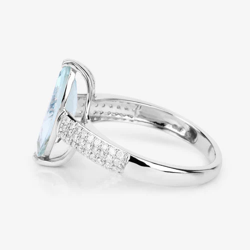 2.09 Carat Genuine Aquamarine and White Diamond 14K White Gold Ring - Image 8