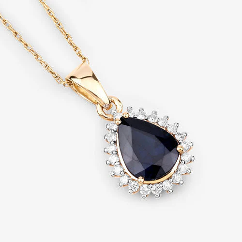 2.09 Carat Genuine Blue Sapphire and White Diamond 14K Yellow Gold Pendant - Image 10