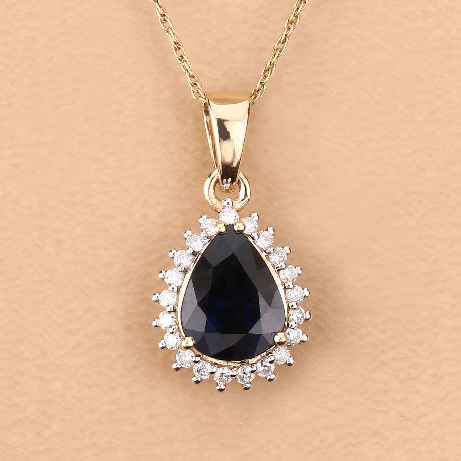 2.09 Carat Genuine Blue Sapphire and White Diamond 14K Yellow Gold Pendant - Image 2