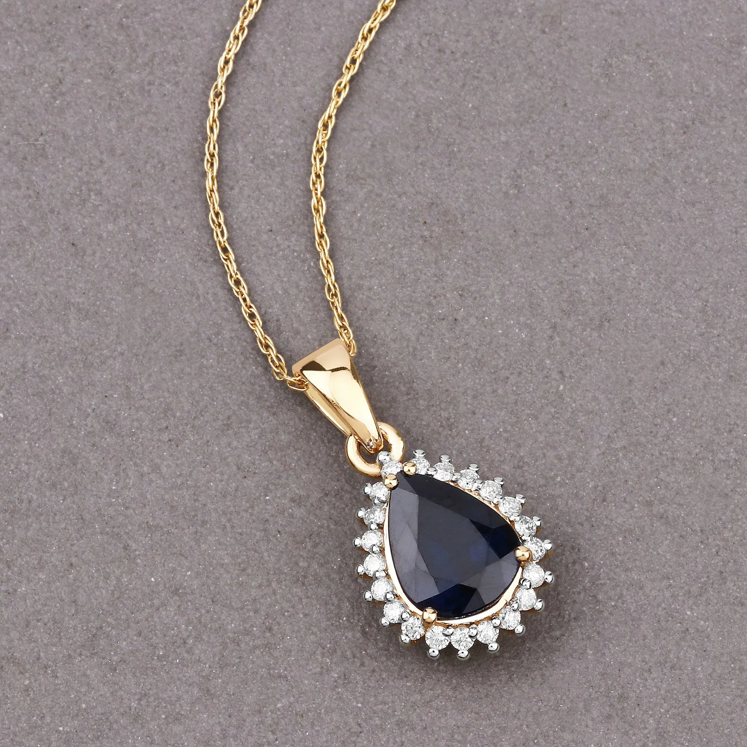 2.09 Carat Genuine Blue Sapphire and White Diamond 14K Yellow Gold Pendant - Image 3