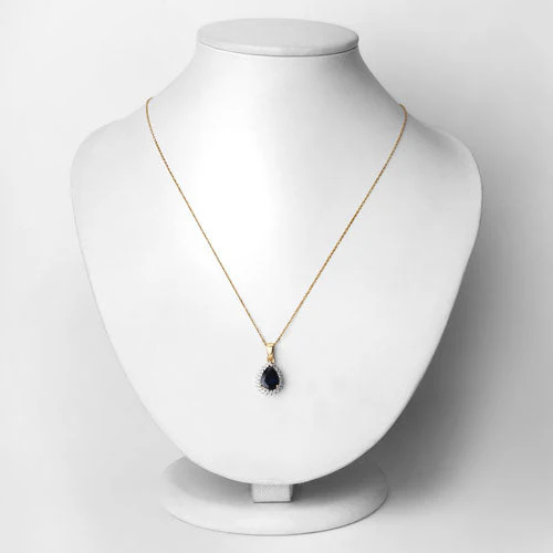 2.09 Carat Genuine Blue Sapphire and White Diamond 14K Yellow Gold Pendant - Image 6