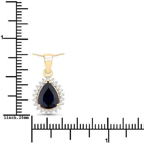 2.09 Carat Genuine Blue Sapphire and White Diamond 14K Yellow Gold Pendant - Image 7