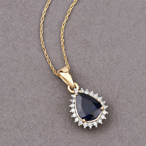 2.09 Carat Genuine Blue Sapphire and White Diamond 14K Yellow Gold Pendant - Image 9