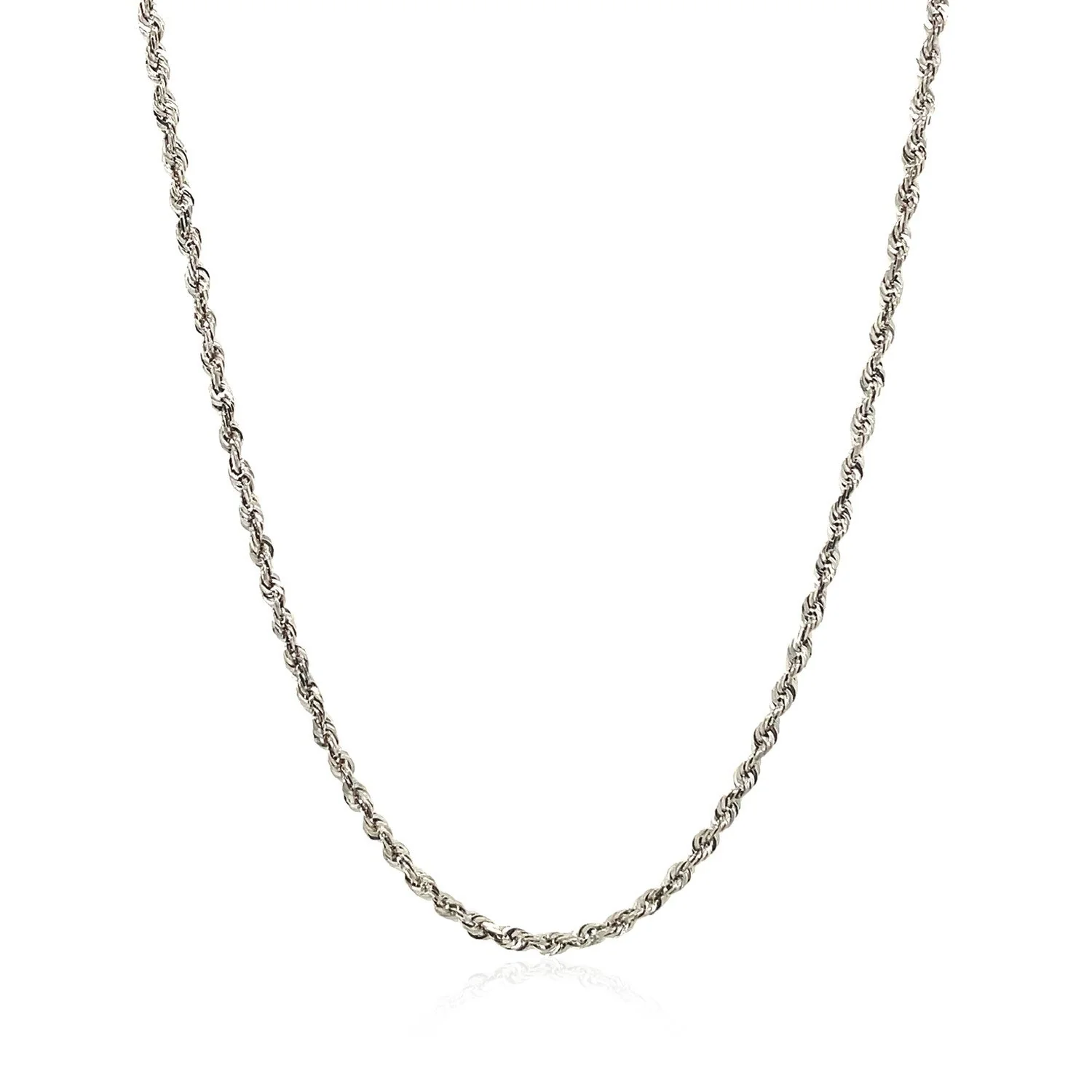 2.0mm 14k White Gold Solid Diamond Cut Rope Chain - Image 2