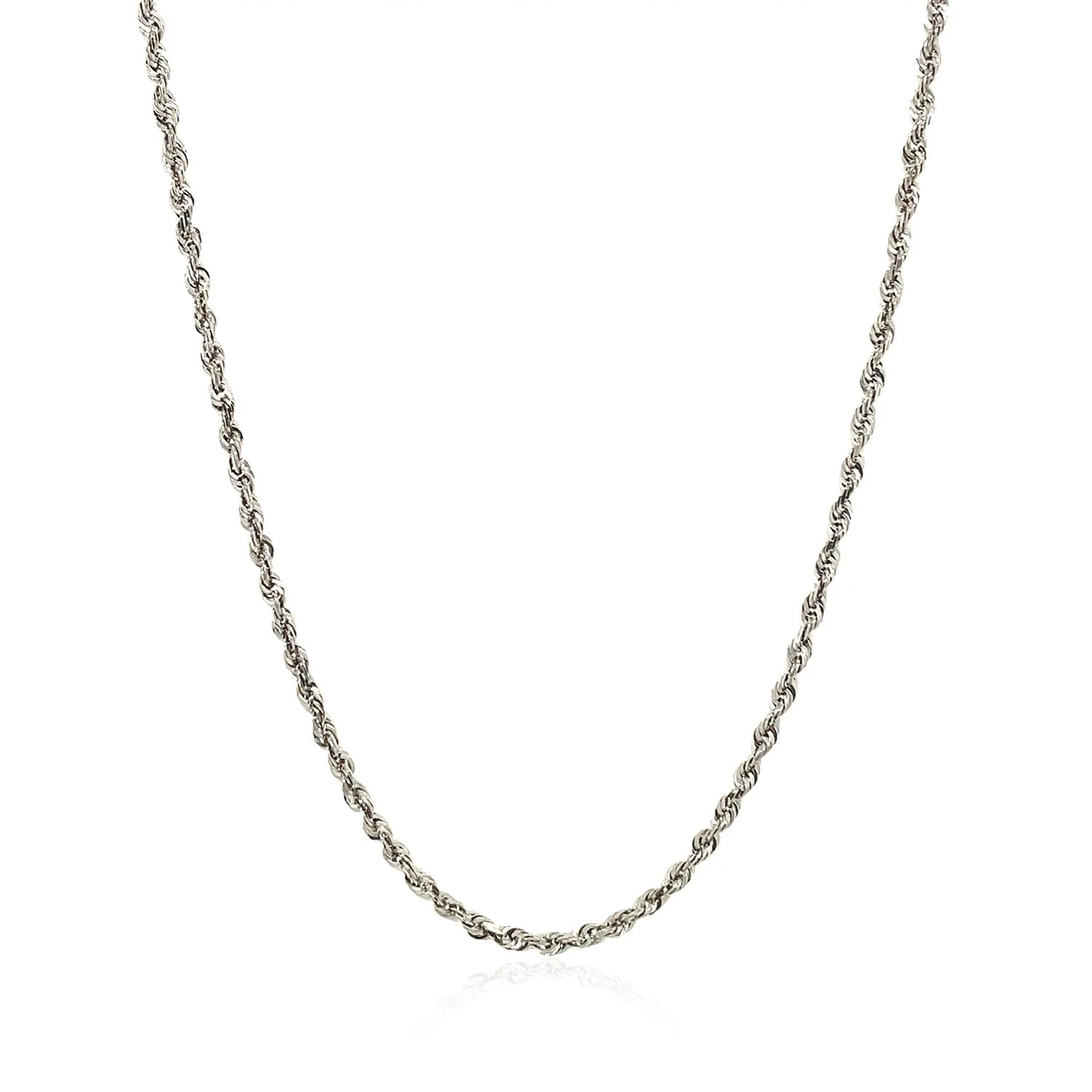 2.0mm 14k White Gold Solid Diamond Cut Rope Chain - Image 6