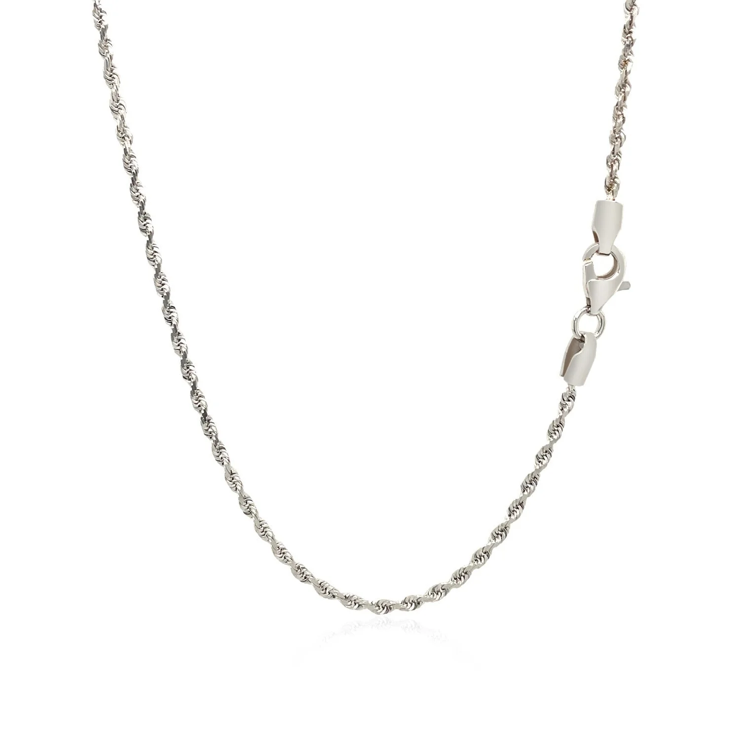 2.0mm 14k White Gold Solid Diamond Cut Rope Chain - Image 7