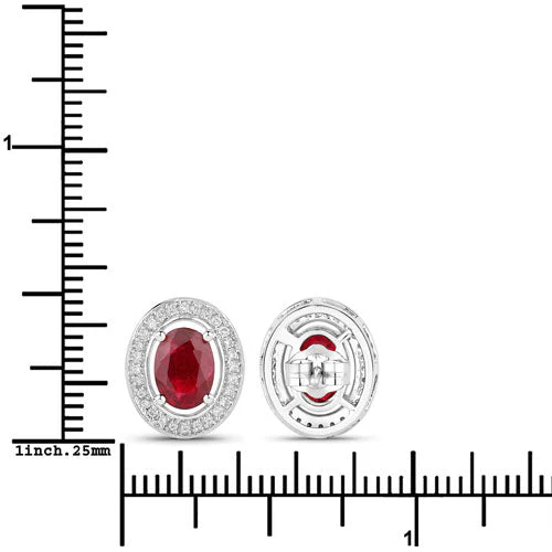 2.12 Carat Genuine Ruby and White Diamond 14K White Gold Earrings - Image 3