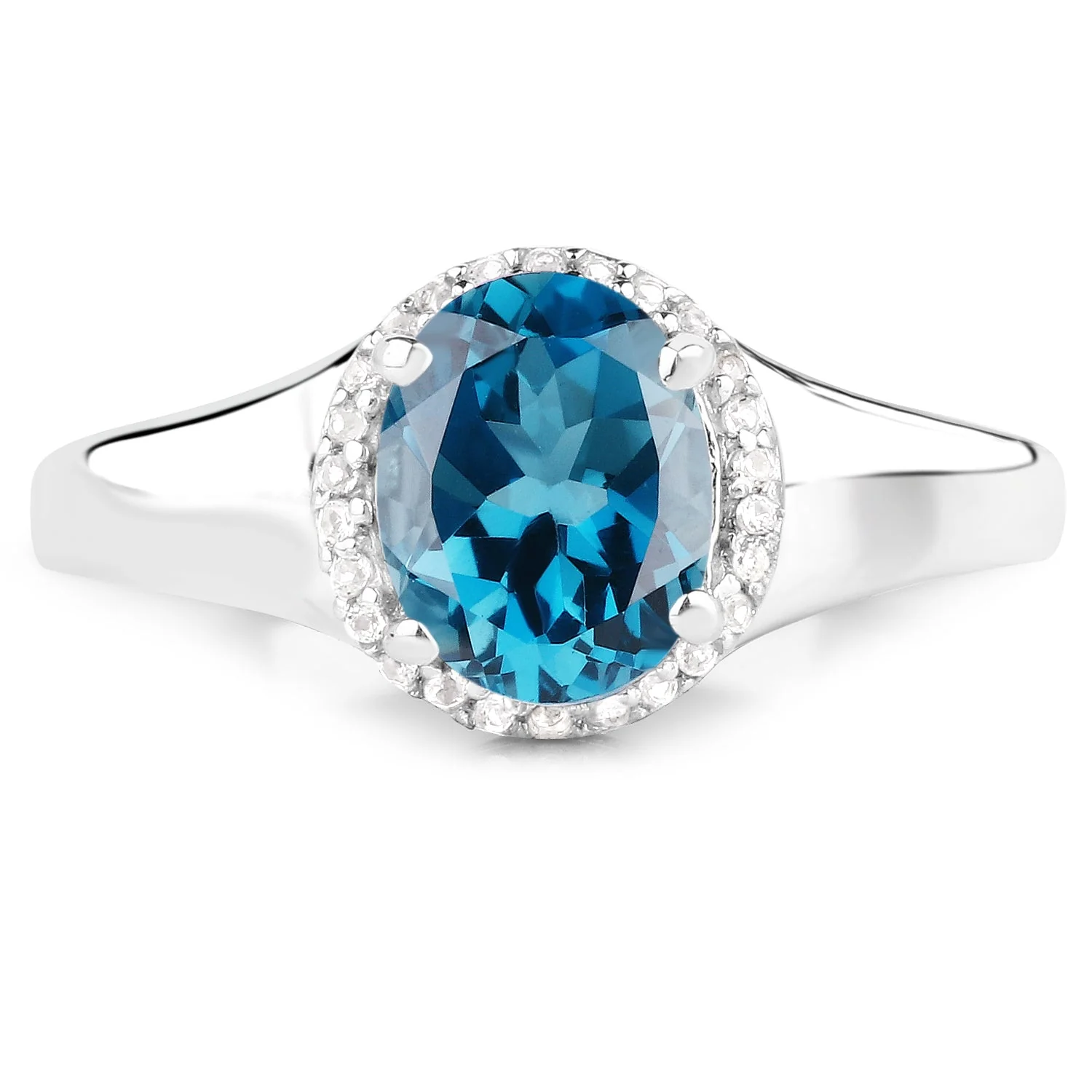 2.13 Carat Genuine London Blue Topaz and White Topaz .925 Sterling Silver Ring - Image 3