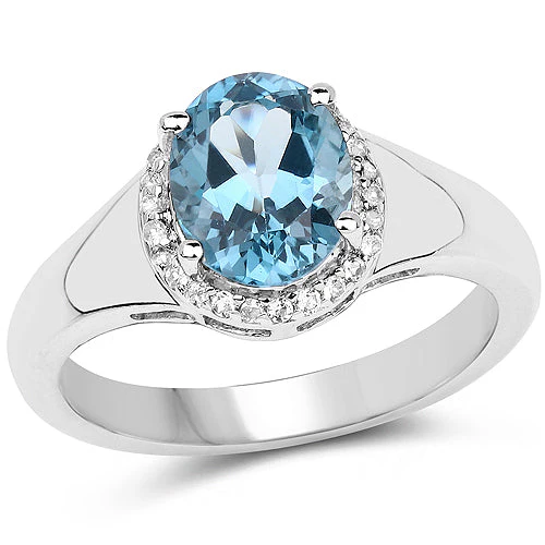 2.13 Carat Genuine London Blue Topaz and White Topaz .925 Sterling Silver Ring - Image 4