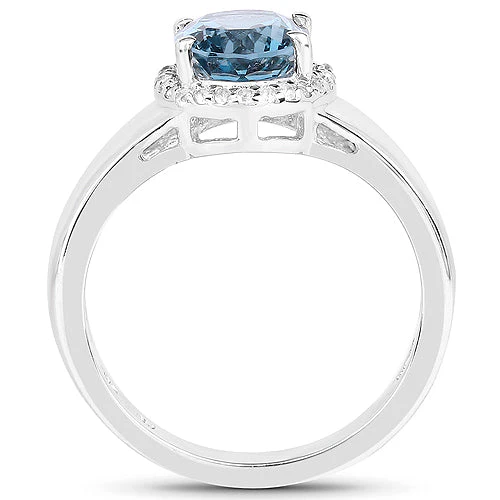 2.13 Carat Genuine London Blue Topaz and White Topaz .925 Sterling Silver Ring - Image 5