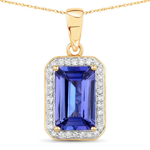 2.15 Carat Genuine Tanzanite and White Diamond 14K Yellow Gold Pendant - Image 2