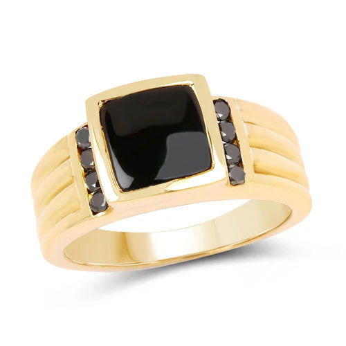 2.16 Carat Genuine Black Onyx and Black Diamond .925 Sterling Silver Ring - Image 4