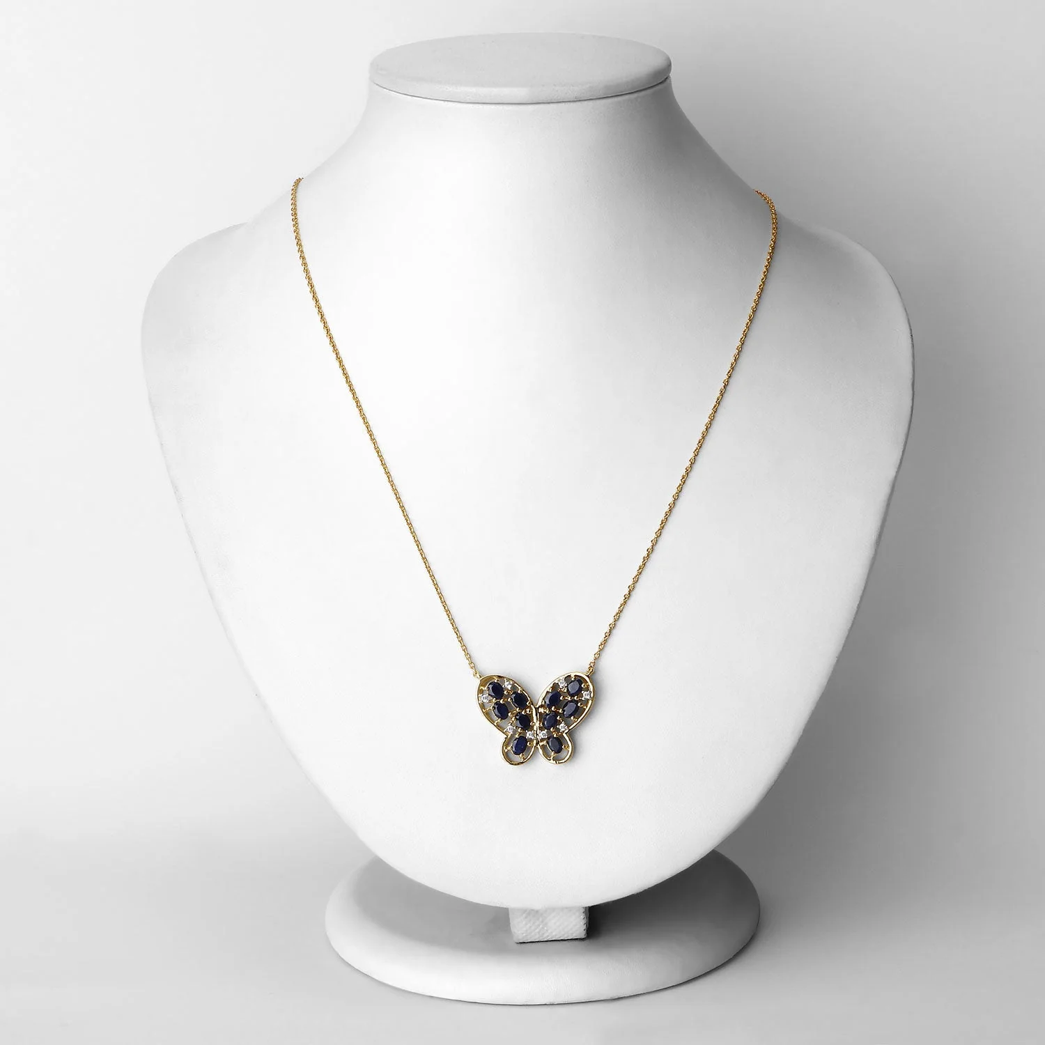 2.16 Carat Genuine Blue Sapphire and White Zircon .925 Sterling Silver Necklace - Image 2
