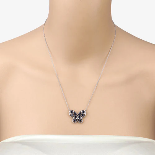 2.16 Carat Genuine Blue Sapphire and White Zircon .925 Sterling Silver Necklace - Image 10