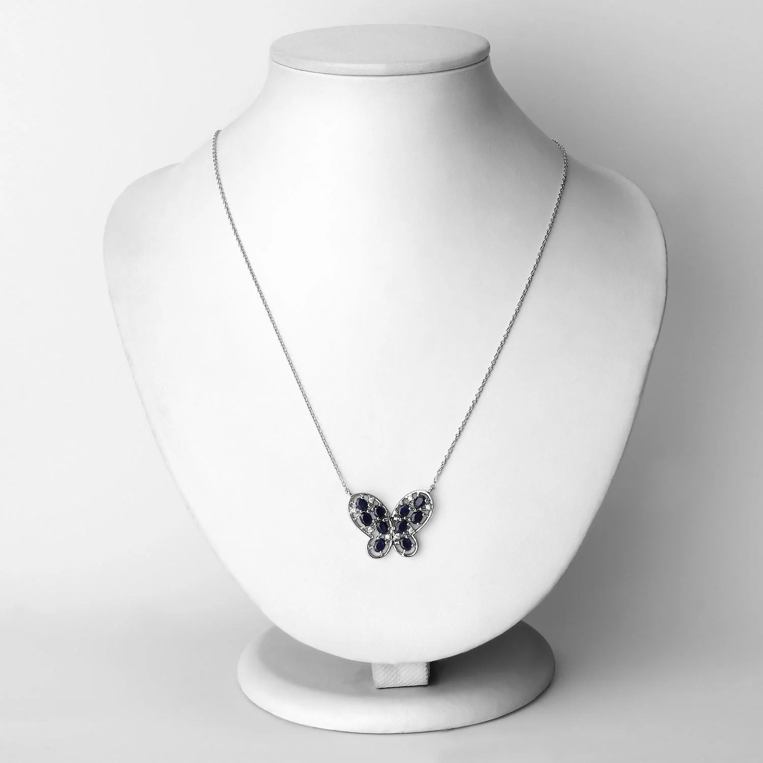 2.16 Carat Genuine Blue Sapphire and White Zircon .925 Sterling Silver Necklace - Image 2