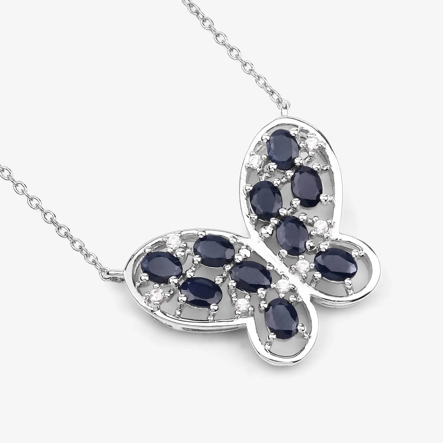 2.16 Carat Genuine Blue Sapphire and White Zircon .925 Sterling Silver Necklace - Image 4