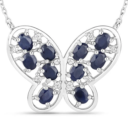2.16 Carat Genuine Blue Sapphire and White Zircon .925 Sterling Silver Necklace - Image 5