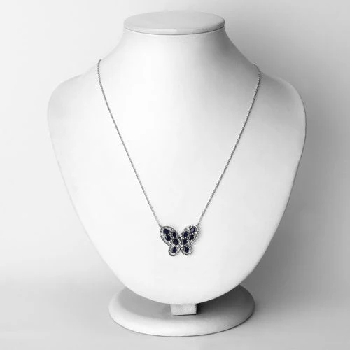2.16 Carat Genuine Blue Sapphire and White Zircon .925 Sterling Silver Necklace - Image 6
