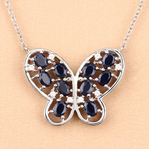 2.16 Carat Genuine Blue Sapphire and White Zircon .925 Sterling Silver Necklace - Image 9