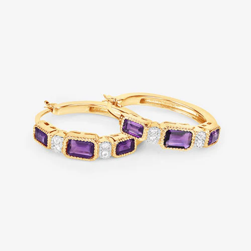 2.18 Carat Genuine Amethyst and White Topaz .925 Sterling Silver Earrings - Image 10