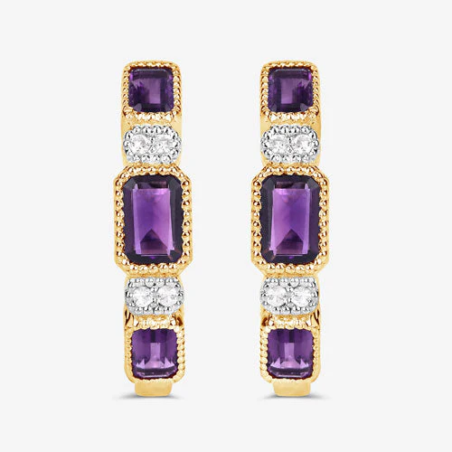 2.18 Carat Genuine Amethyst and White Topaz .925 Sterling Silver Earrings - Image 11