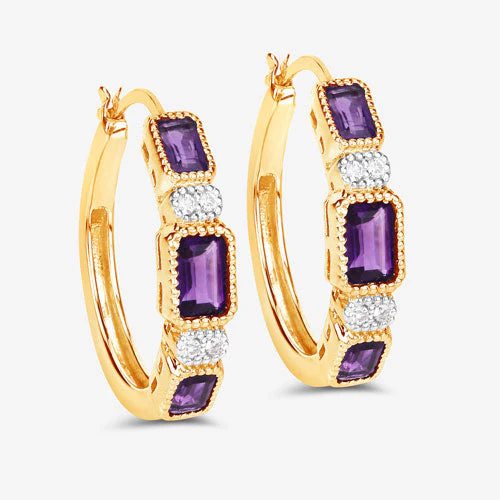 2.18 Carat Genuine Amethyst and White Topaz .925 Sterling Silver Earrings - Image 12