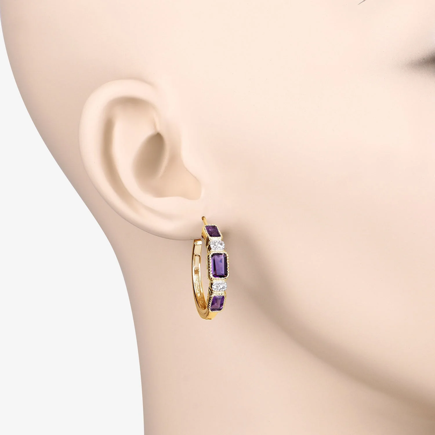 2.18 Carat Genuine Amethyst and White Topaz .925 Sterling Silver Earrings - Image 3
