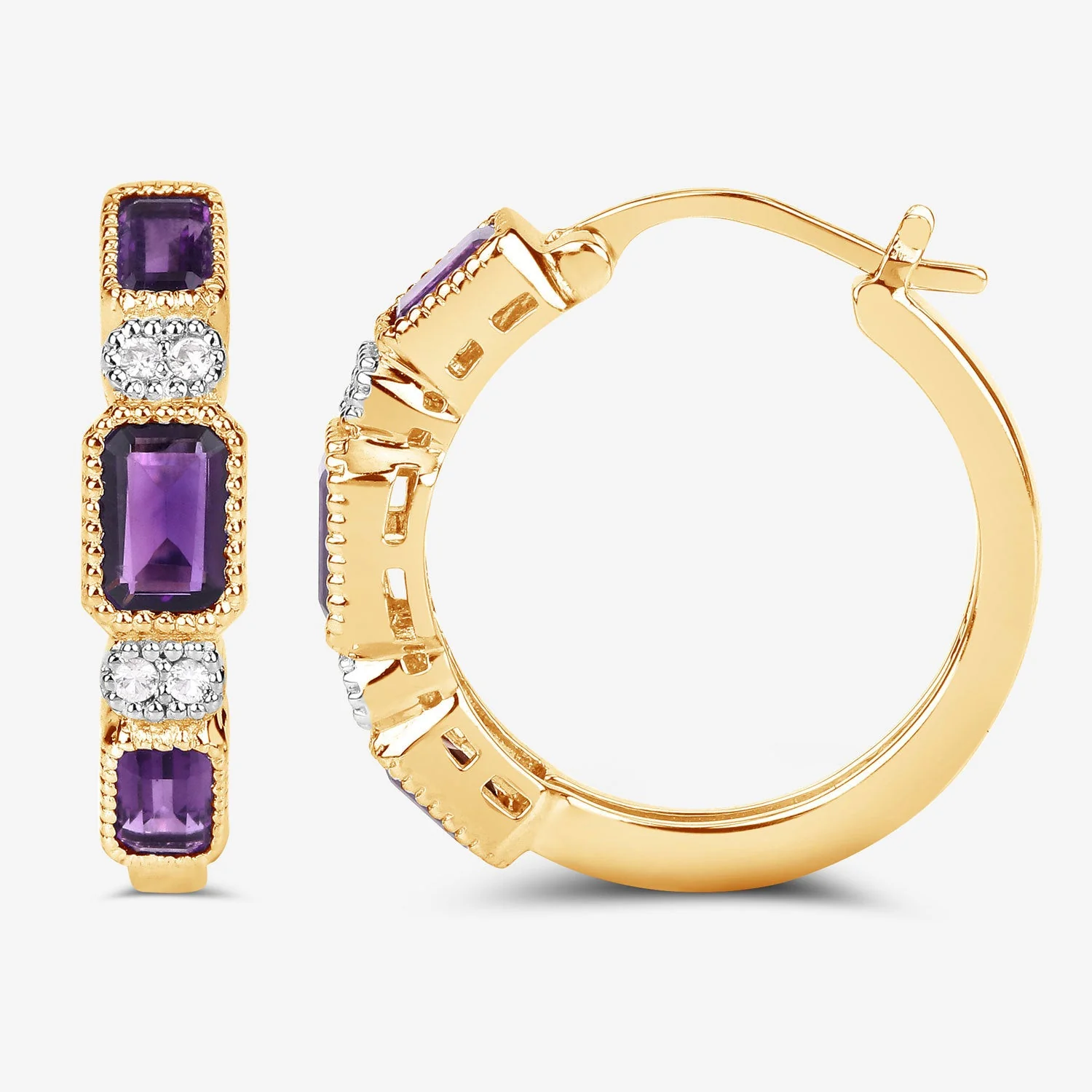 2.18 Carat Genuine Amethyst and White Topaz .925 Sterling Silver Earrings - Image 4