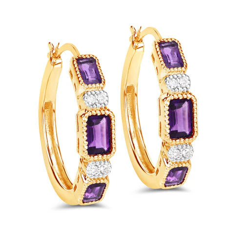 2.18 Carat Genuine Amethyst and White Topaz .925 Sterling Silver Earrings - Image 5