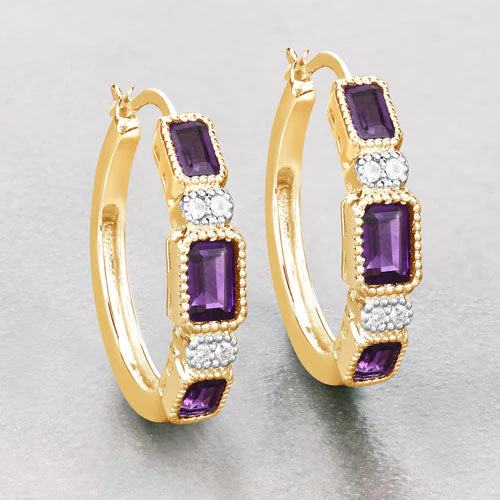 2.18 Carat Genuine Amethyst and White Topaz .925 Sterling Silver Earrings - Image 6