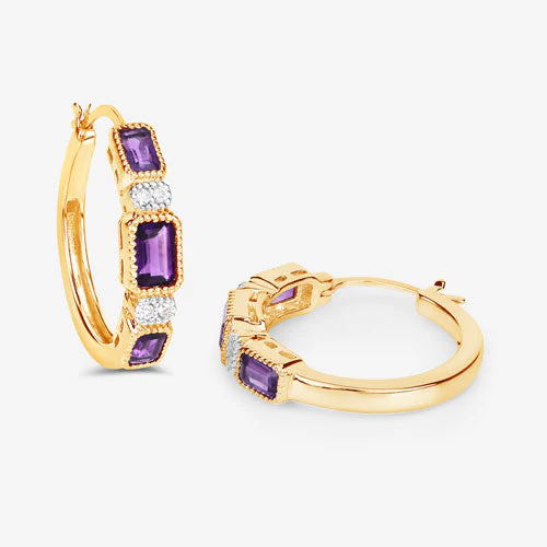 2.18 Carat Genuine Amethyst and White Topaz .925 Sterling Silver Earrings - Image 9
