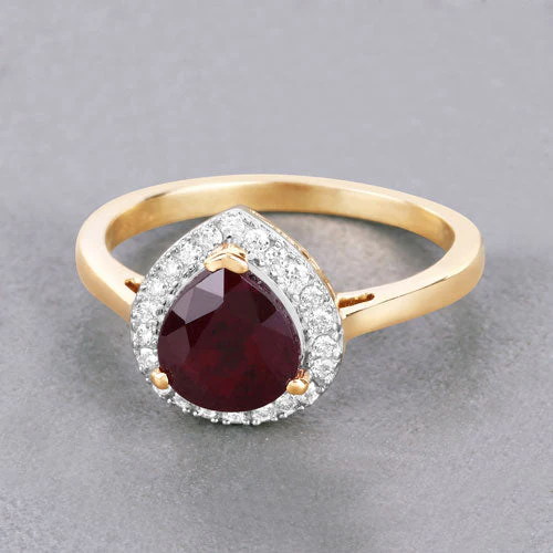 2.19 Carat Genuine Ruby and White Diamond 14K Yellow Gold Ring - Image 4