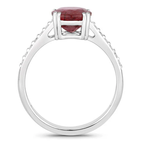 2.20 Carat Genuine Ruby and White Diamond 14K White Gold Ring - Image 2