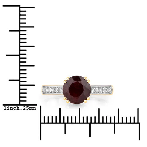 2.20 Carat Genuine Ruby and White Diamond 14K Yellow Gold Ring - Image 3