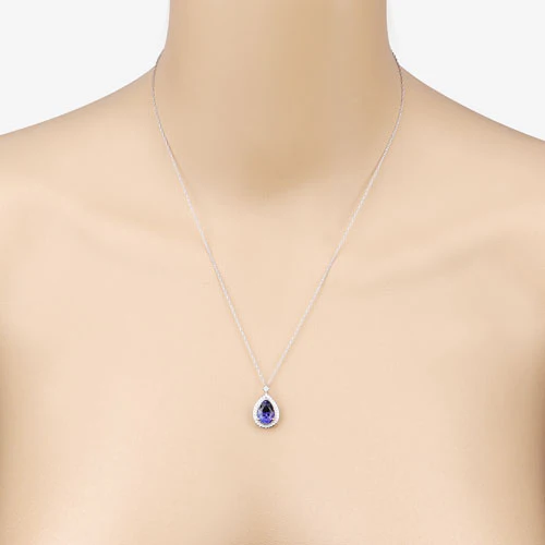 2.20 Carat Genuine Tanzanite and White Diamond 14K White Gold Pendant - Image 8