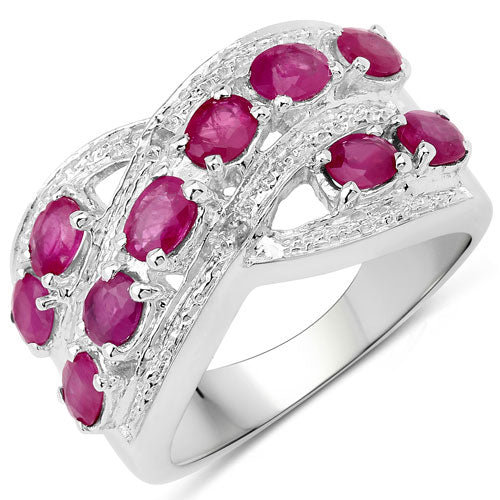 2.21 Carat Genuine Ruby and White Topaz .925 Sterling Silver Ring - Image 2