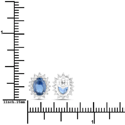 2.22 Carat Genuine Blue Sapphire and White Diamond 14K White Gold Earrings - Image 3