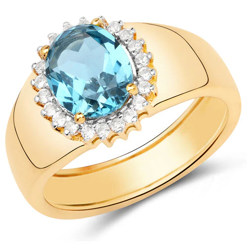 2.22 Carat Genuine Swiss Blue Topaz and White Zircon .925 Sterling Silver Ring - Image 2