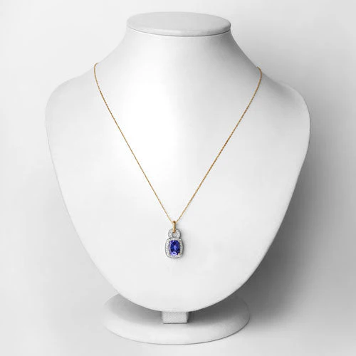 2.23 Carat Genuine Tanzanite and White Diamond 14K Yellow Gold Pendant - Image 2
