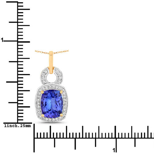 2.23 Carat Genuine Tanzanite and White Diamond 14K Yellow Gold Pendant - Image 3