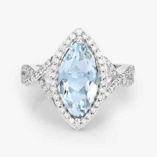 2.24 Carat Genuine Aquamarine and White Diamond 14K White Gold Ring - Image 10