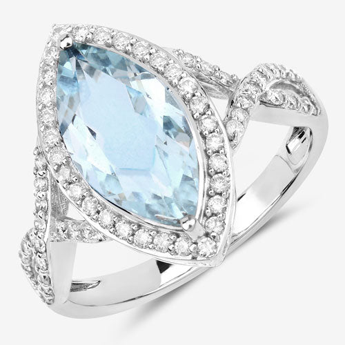 2.24 Carat Genuine Aquamarine and White Diamond 14K White Gold Ring - Image 11