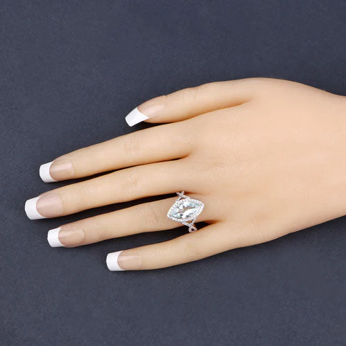 2.24 Carat Genuine Aquamarine and White Diamond 14K White Gold Ring - Image 12