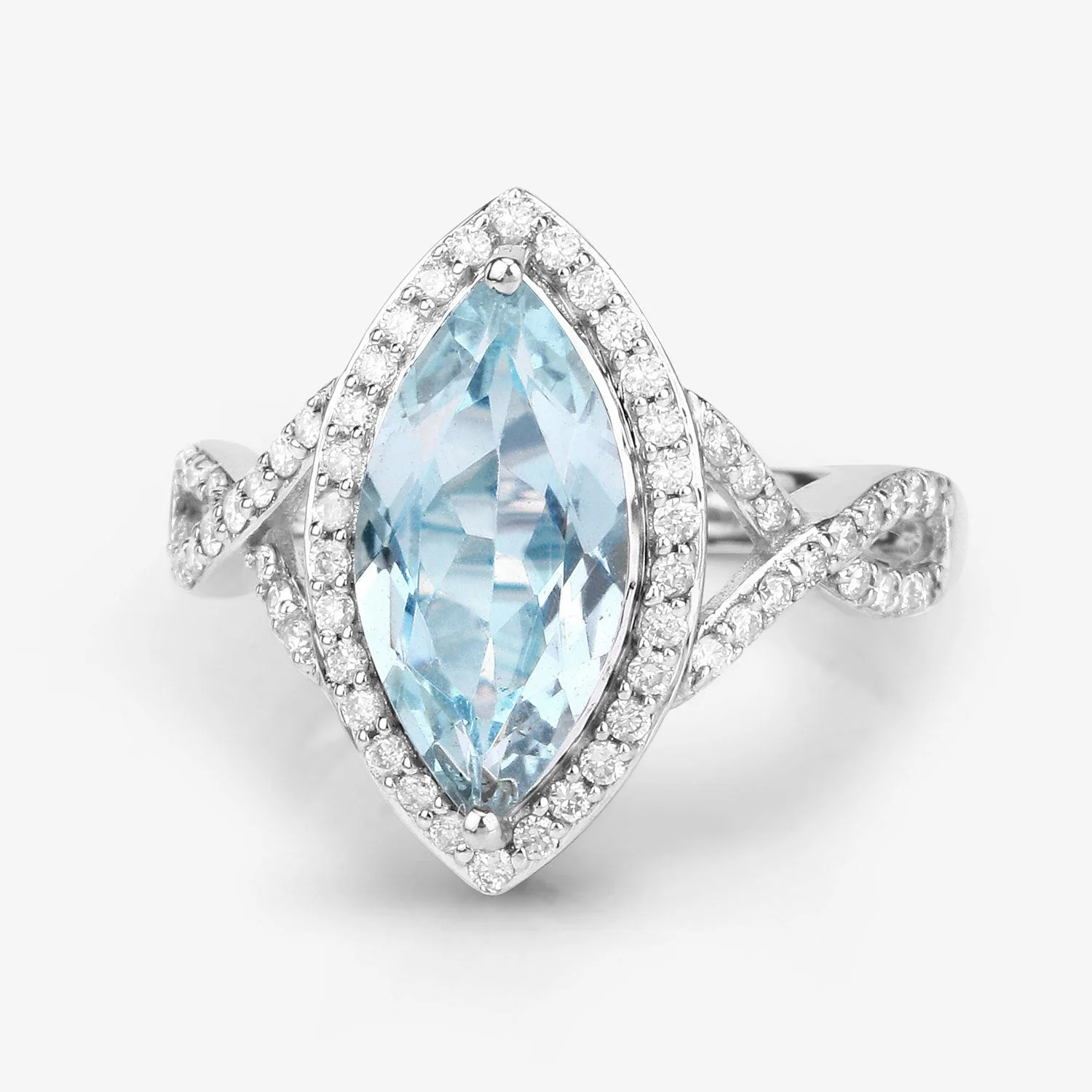 2.24 Carat Genuine Aquamarine and White Diamond 14K White Gold Ring - Image 3