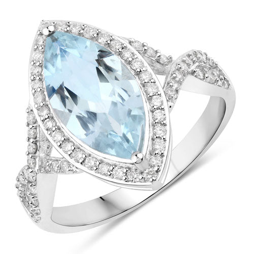 2.24 Carat Genuine Aquamarine and White Diamond 14K White Gold Ring - Image 5