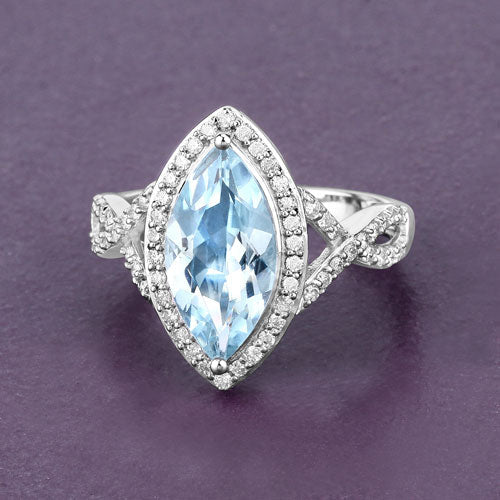 2.24 Carat Genuine Aquamarine and White Diamond 14K White Gold Ring - Image 6