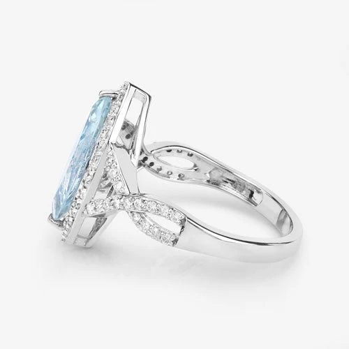 2.24 Carat Genuine Aquamarine and White Diamond 14K White Gold Ring - Image 8