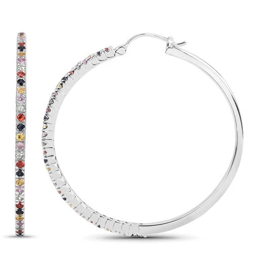 2.24 Carat Genuine Multi Sapphire .925 Sterling Silver Earrings - Image 6