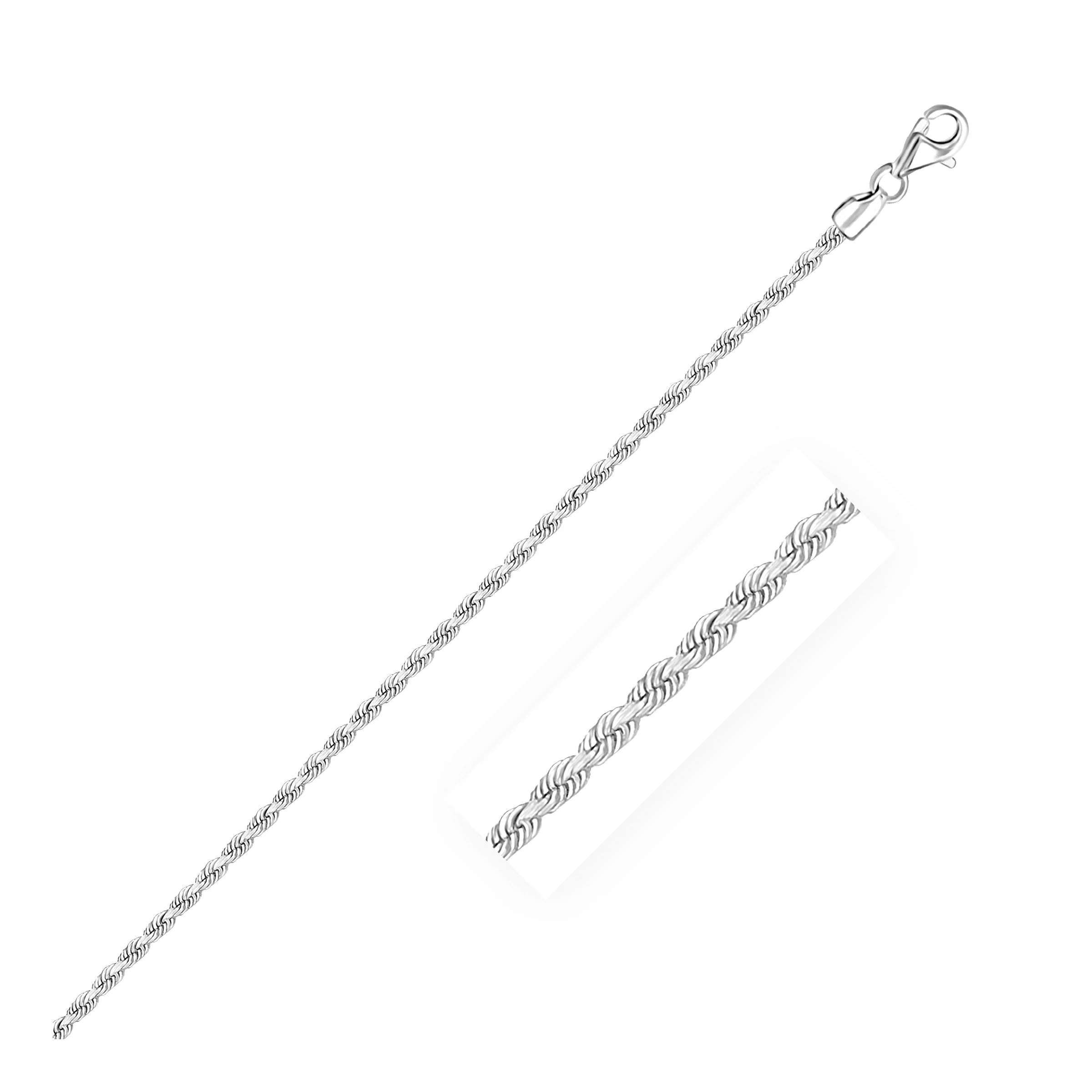 2.25mm 14k White Gold Diamond Cut Rope Anklet - Image 2
